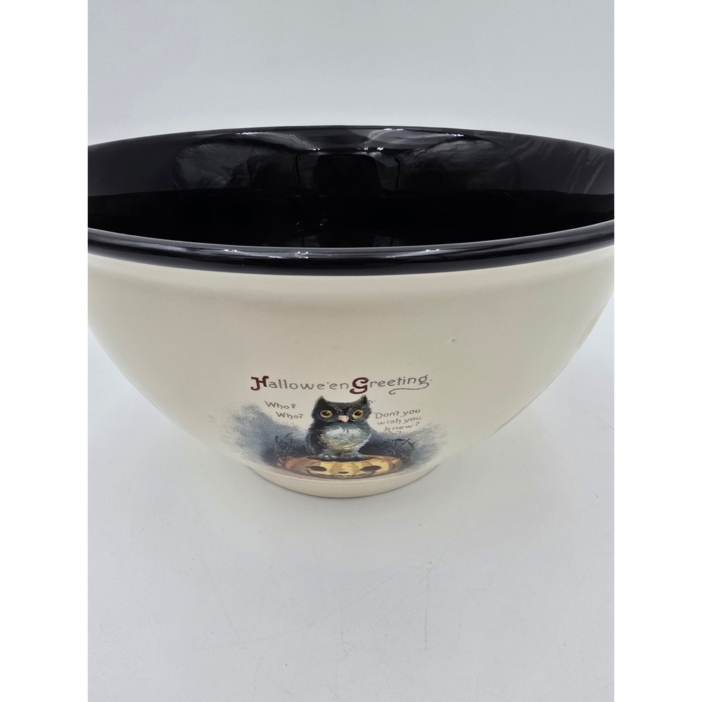 World Market Halloween Serving Bowl Black Cat Owl Boo It's Gone Vintage Style‎ - Picture 6 of 9